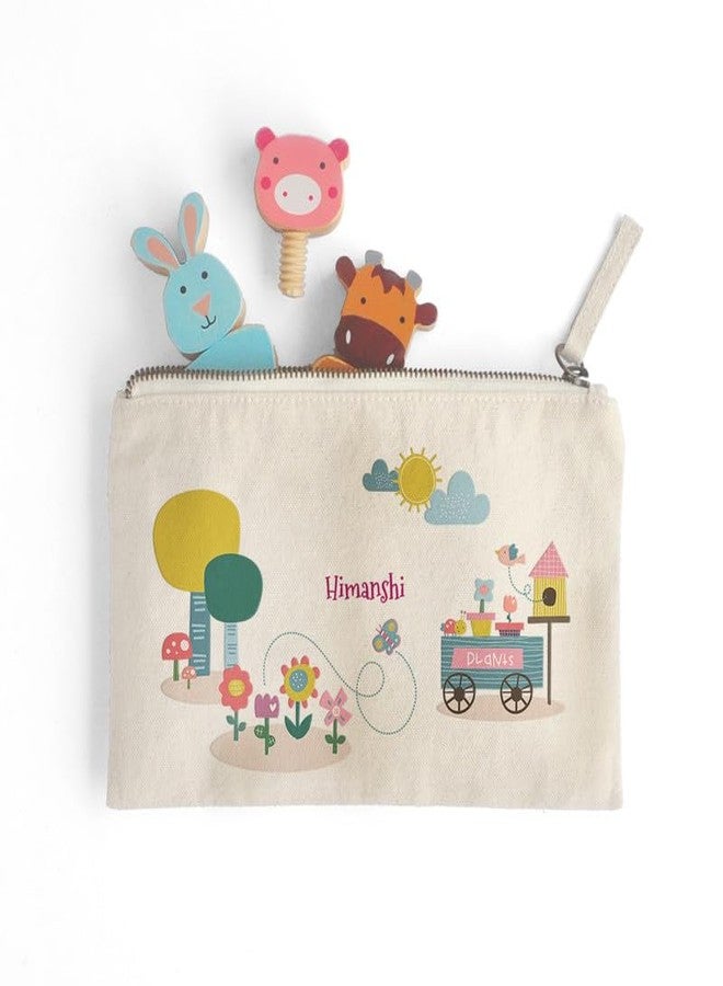 Zooboo Catch All Pouch Personalized with Kid's Names, 100% Cotton with Zipper, Pencil Pouch for Boys and Girls, School Supply Stationery Box Organizer for Students Flower Power - Image 3